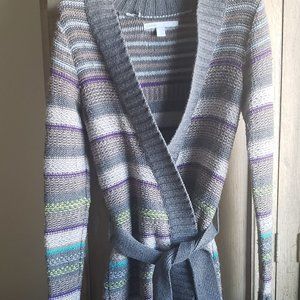 Old Navy Striped Multicolor Belted Knit Cardigan